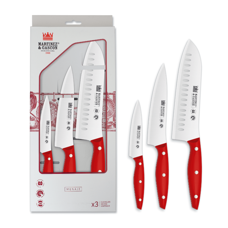 Pack Cuchillos de cocinero Serie Mónaco Rojo