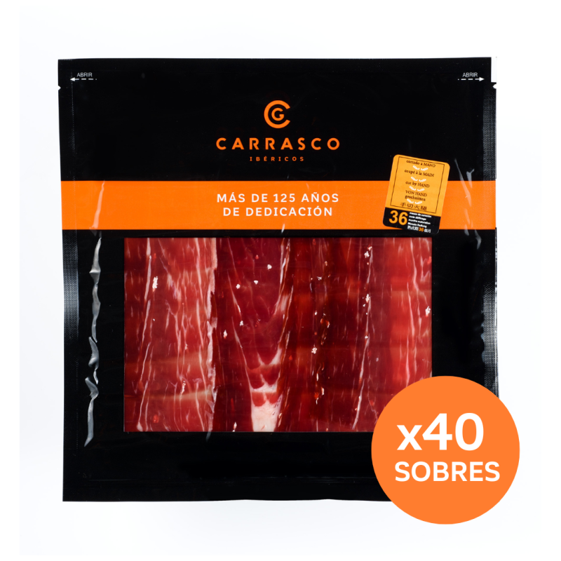 Pack 40 Sobres de Jamón de Bellota 100% Ibérico Carrasco (40 sobres 80 gr)