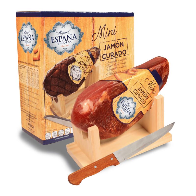 Mini Jamón Curado 1 kg + Jamonero + Cuchillo