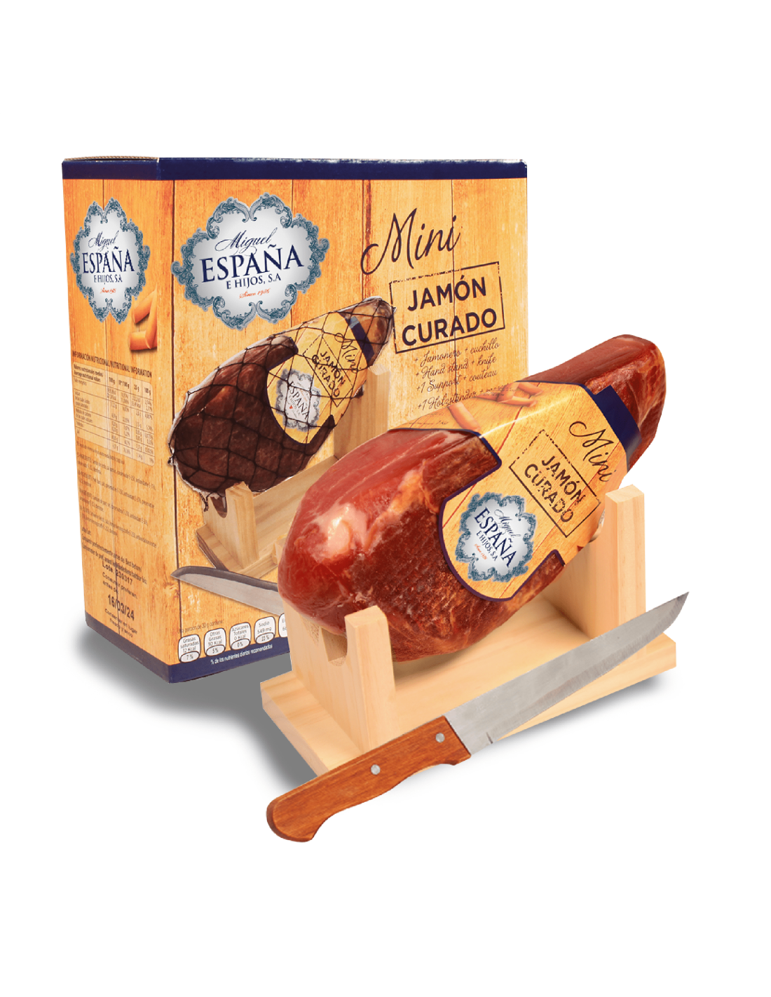 Mini Jamón Curado 1 kg + Jamonero + Cuchillo