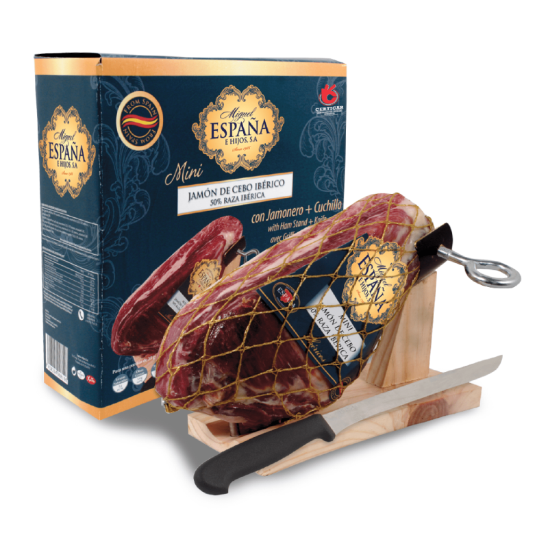 Mini Jamón Ibérico 1 kg + Jamonero + Cuchillo