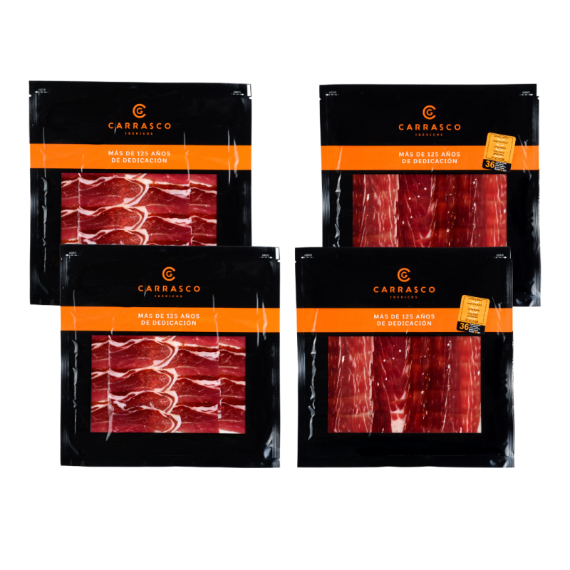 Pack Paleta de Bellota 100% Ibérica Carrasco (2 sobres 100 gr) + Jamón de Bellota 100% Ibérico Carrasco (2 sobres 100 gr)