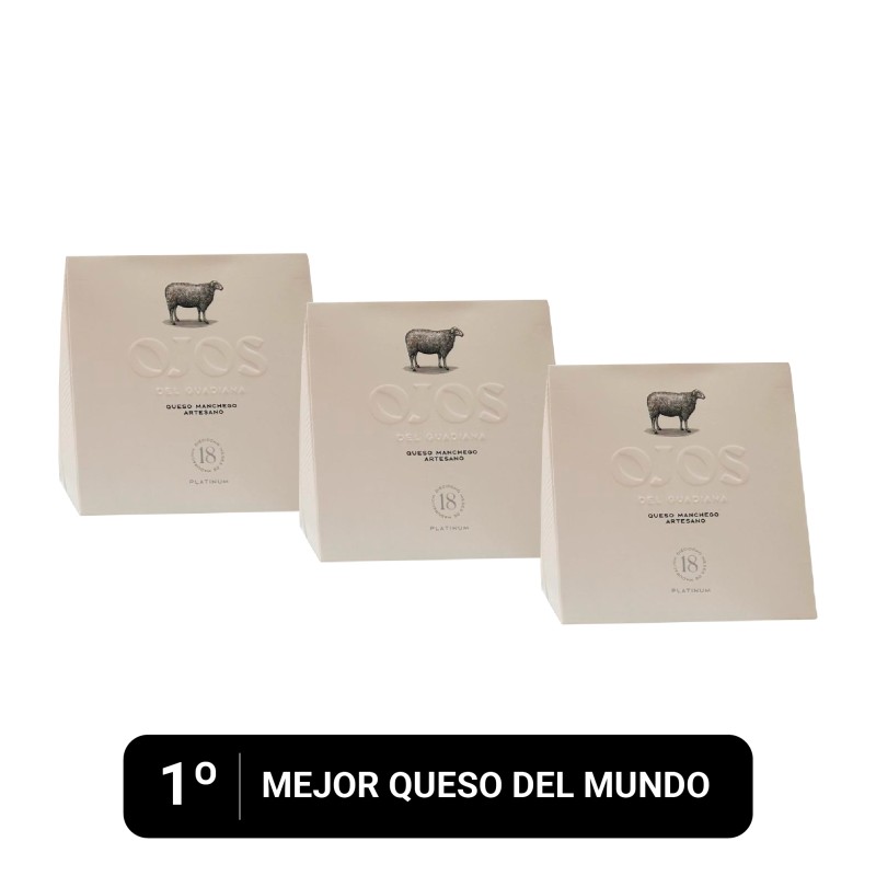 Pack de 3 cuñas de Queso Manchego Platinum 18 meses El Mejor Queso del Mundo 2025